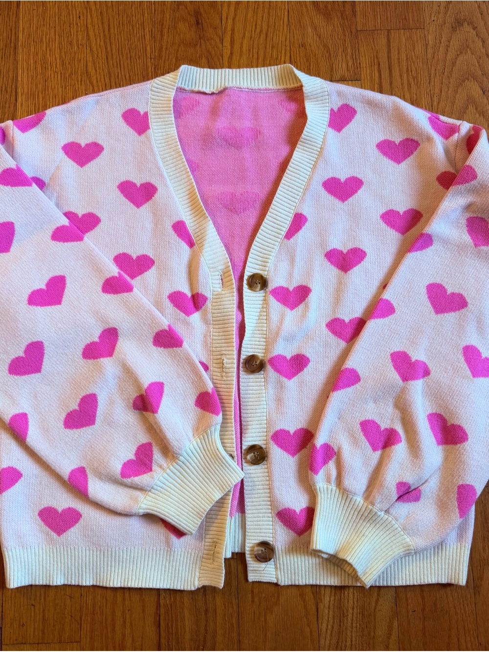 Women's Pink Heart Button-Front Cardigan Sweater